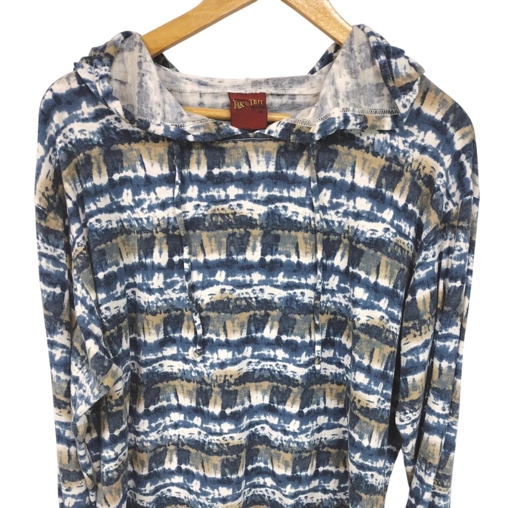 Animal Kingdom Hoodie Women's XL Blue Tan White Yak & Yeti Pullover